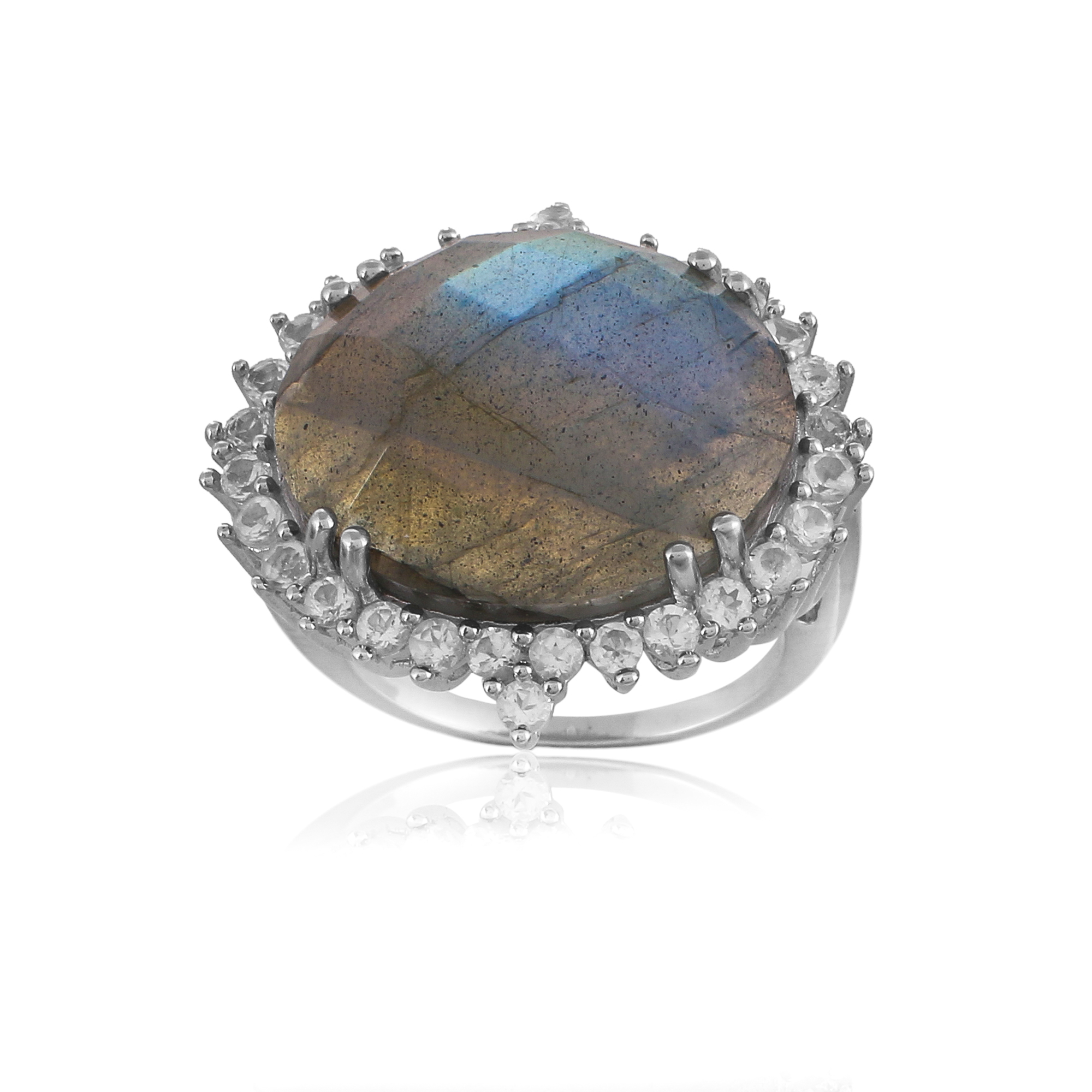 Silver ring in labradorite and white topaze Christelle