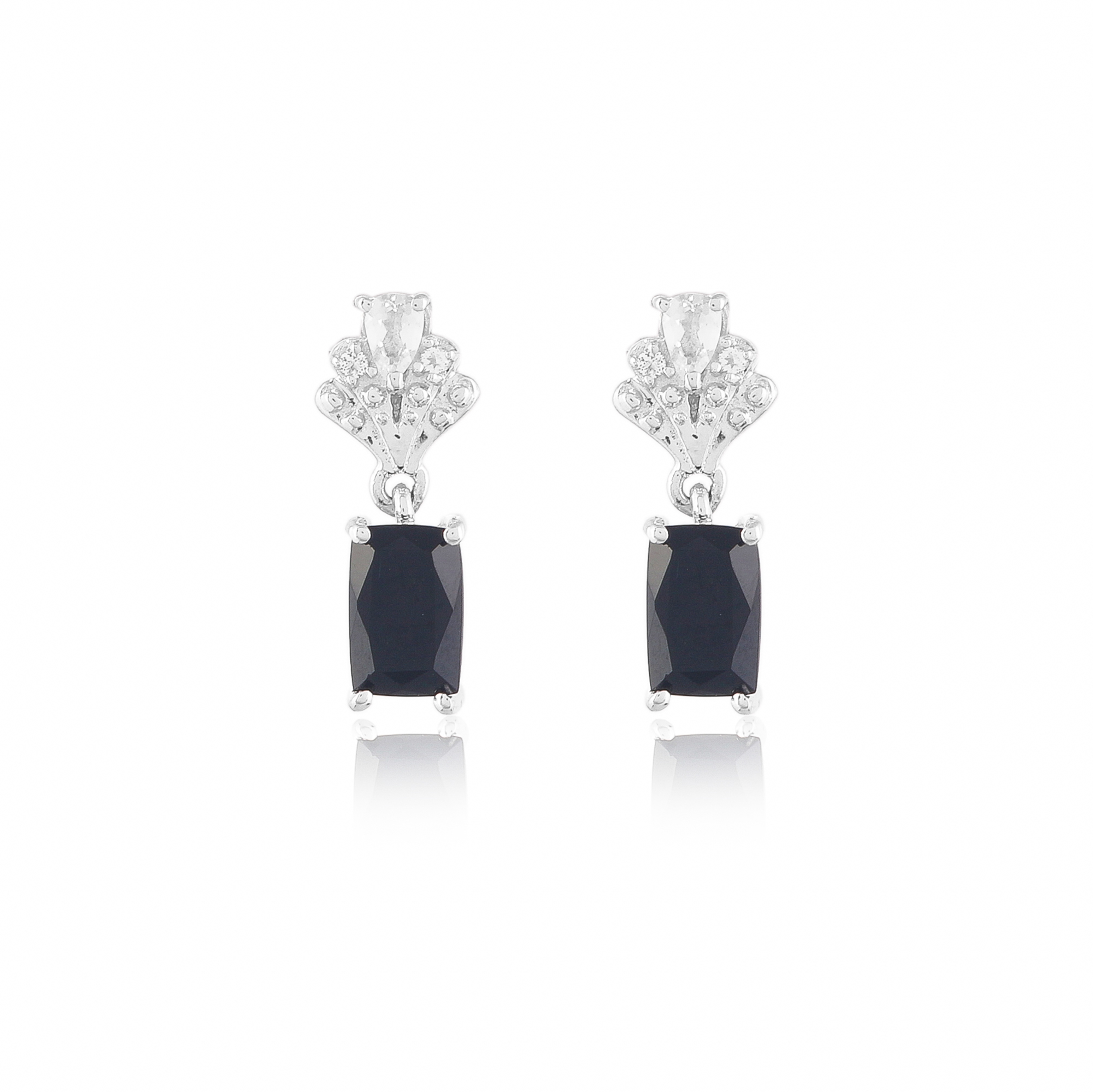 Silver earings in black onyx and white topaze Caroline
