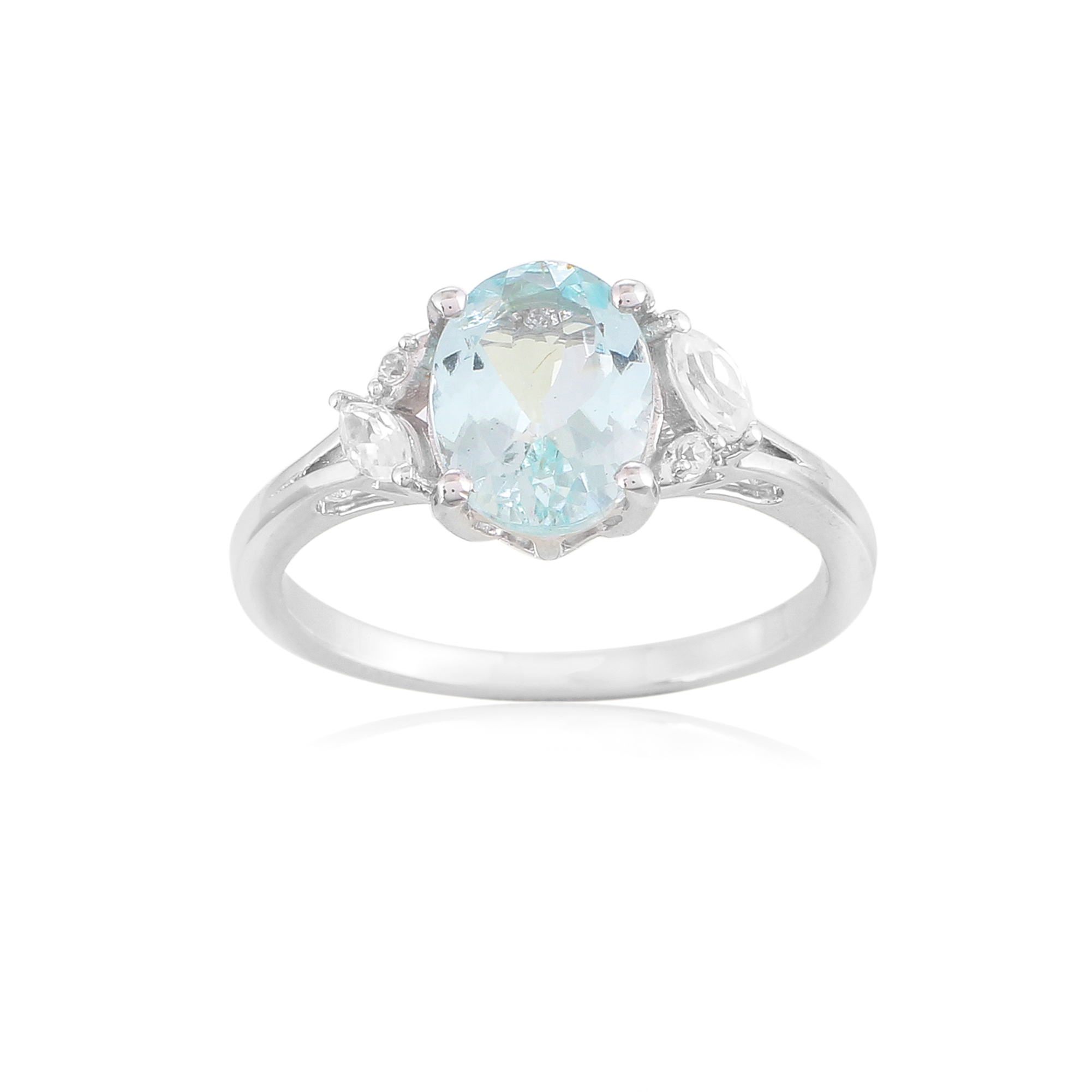 Bague en argent, aigue-marine et topaze blanche Fannie
