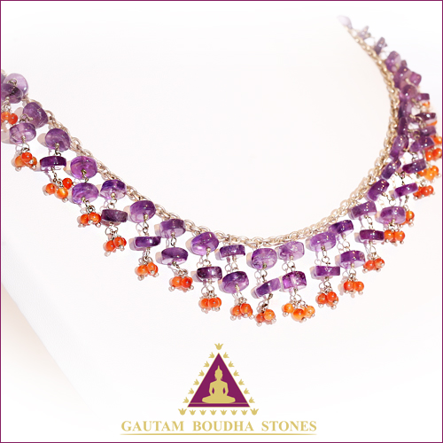 Collier en argent 925. Améthystes et cornaline Tour de cou 40cm Collier en argent 925. Améthystes et cornaline Tour de cou 40cm
