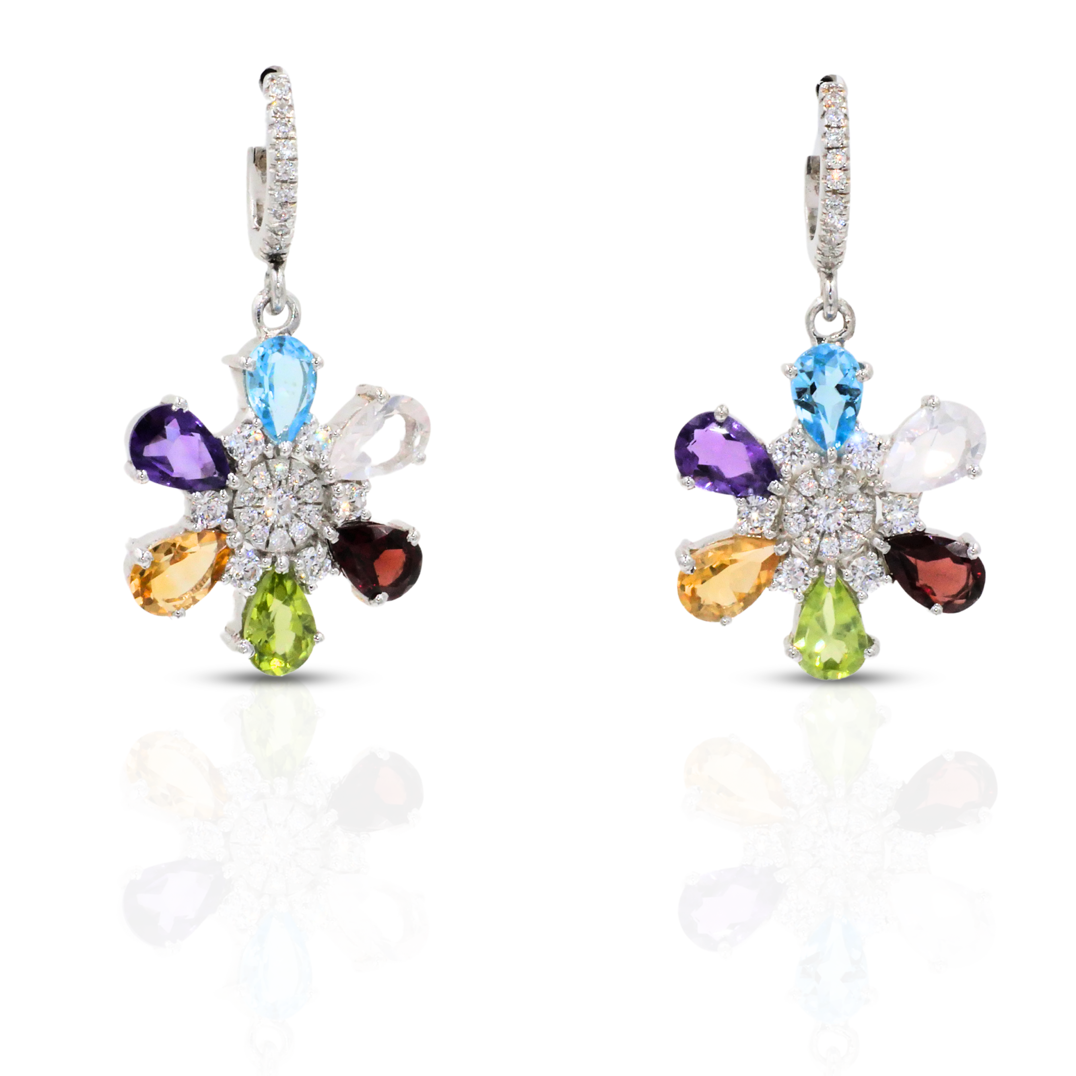 Boucles d'oreilles en argent fleurs multipierres
