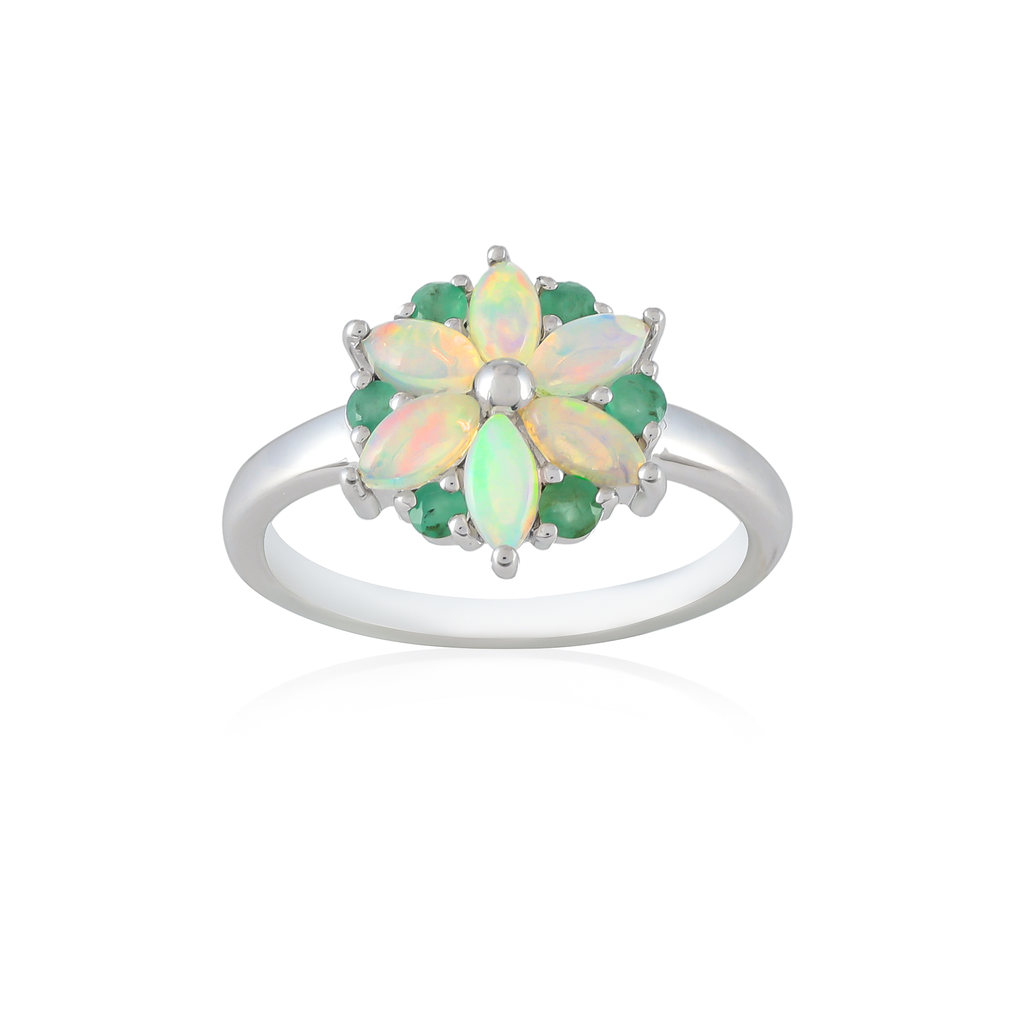 Bague argent, Opale, Emeraude Ton'Ciel