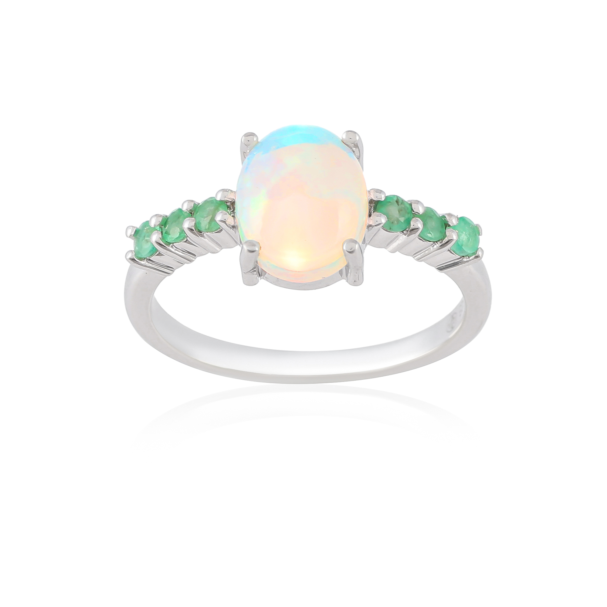 Bague en argent, Opale, Emeraude  Ton'Ciel