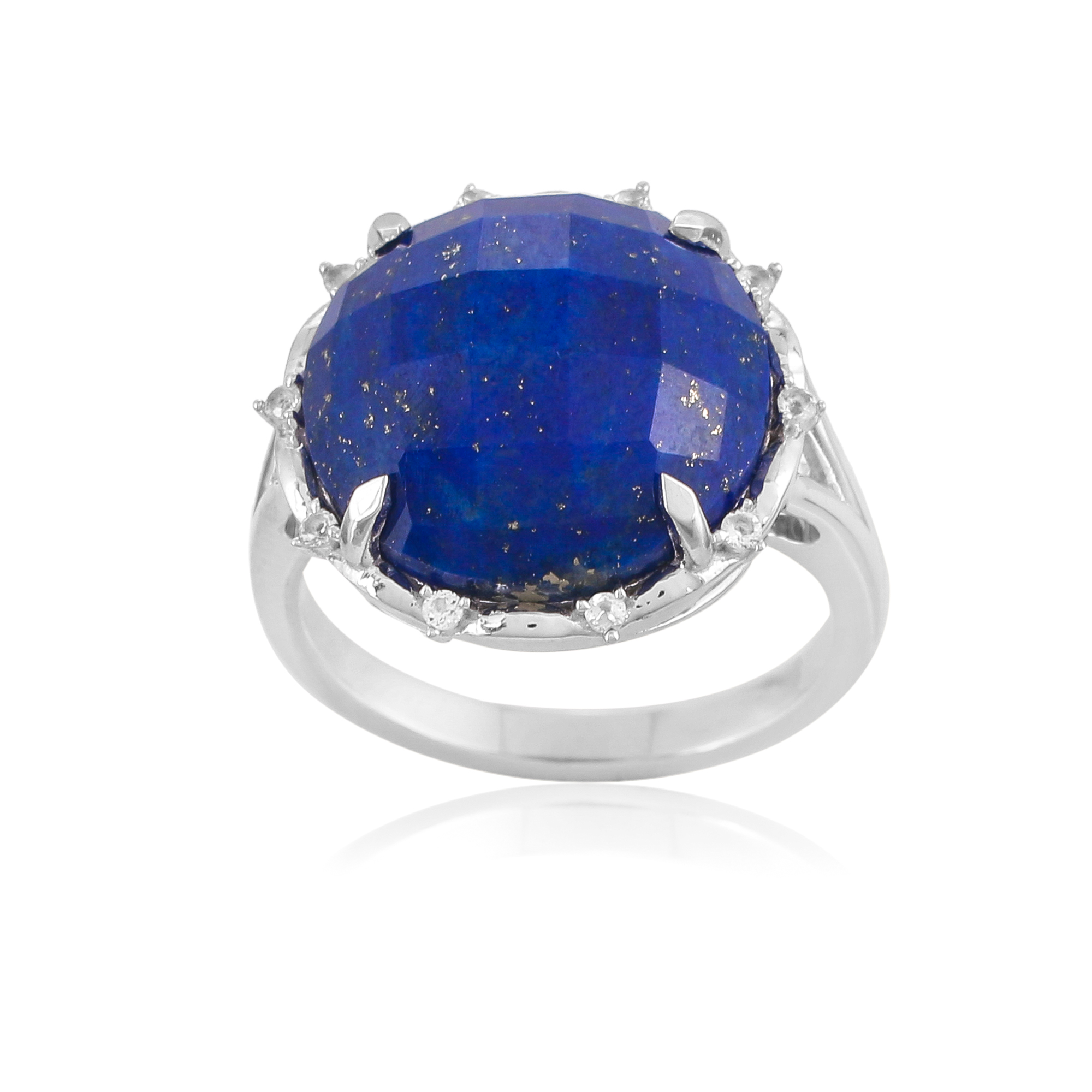 Silver ring, faceted lapis lazuli Fiona