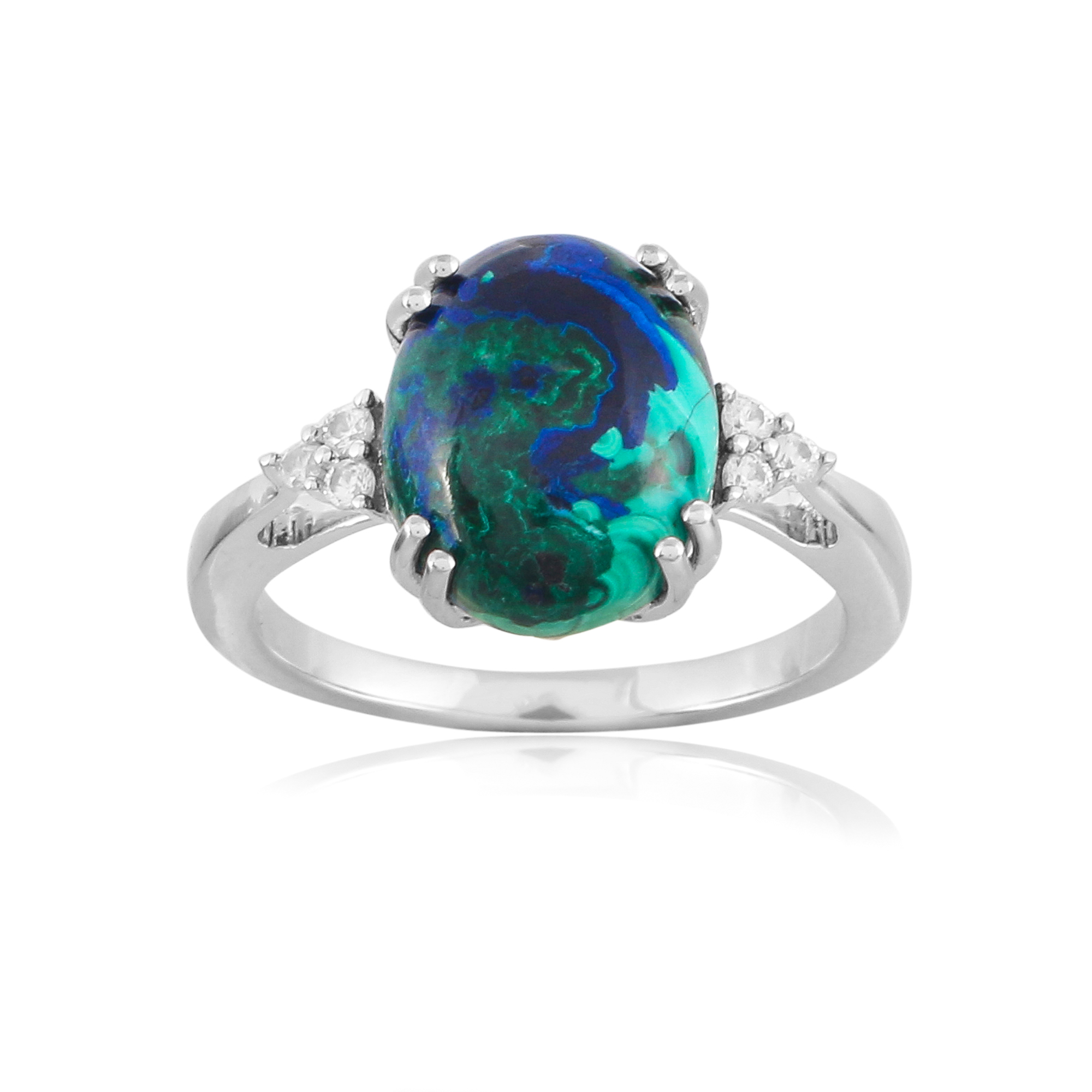 Silver ring, azurite malachite, natural zircon Fidji