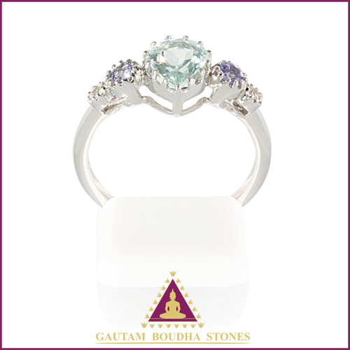 Bague en argent 925, aigue-marine et iolites Bague en argent 925, aigue-marine et iolites