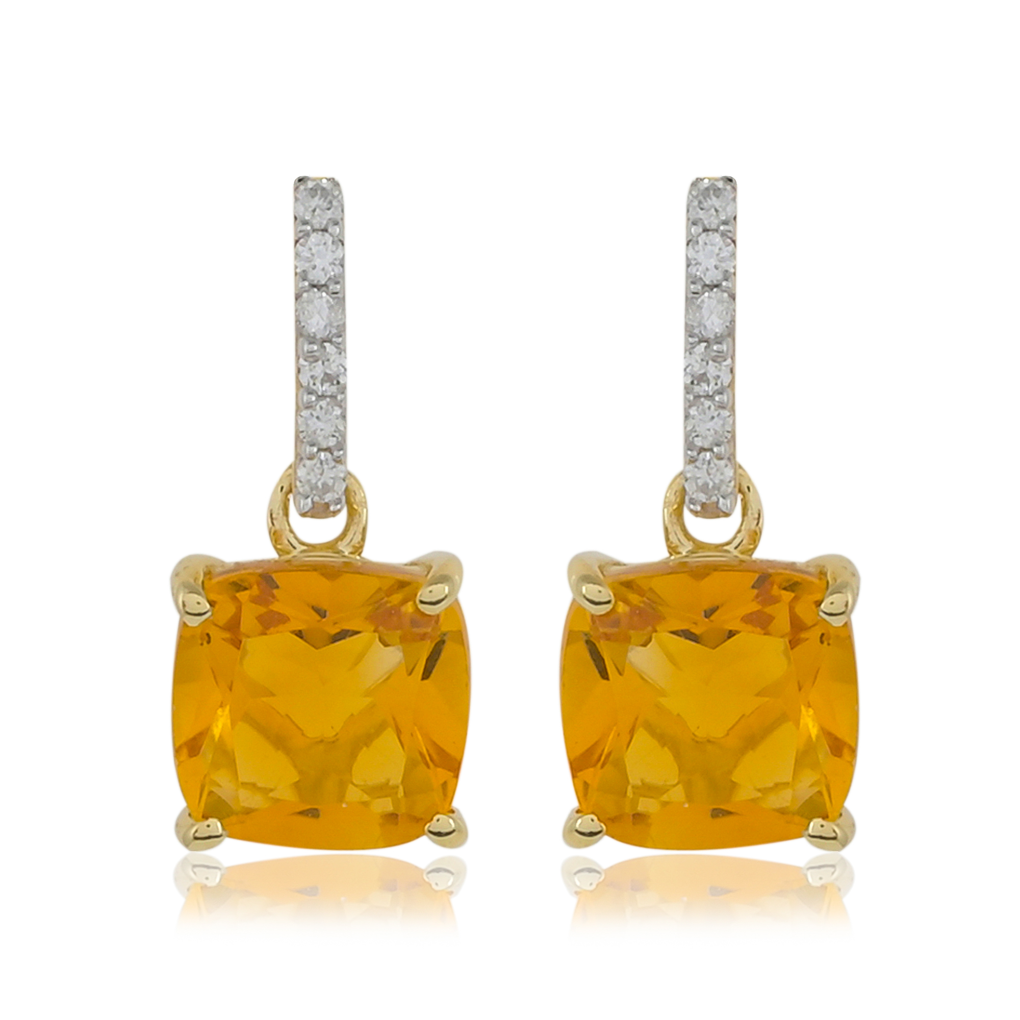 Gold earrings 18 carats, Citrine and Diamonds BeauReal