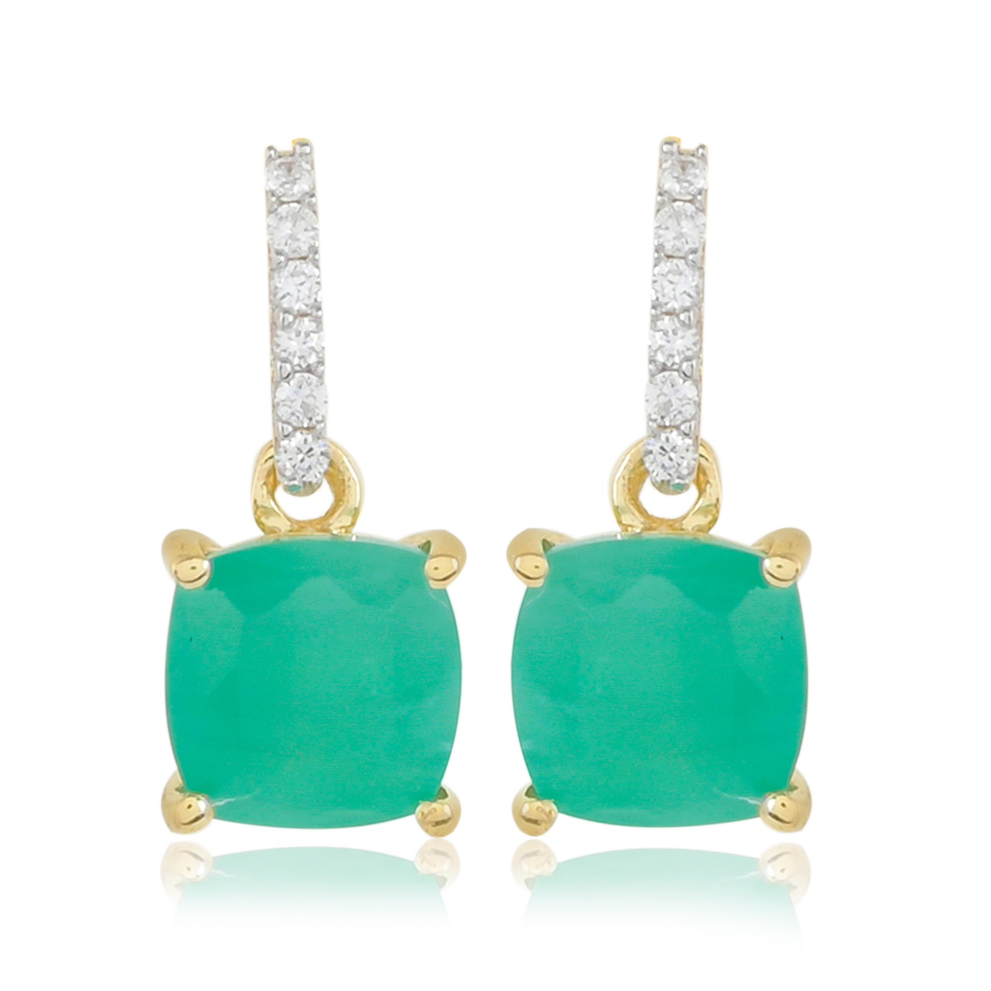 Gold earrings 9 carats, Emerald and Diamonds BeauReal
