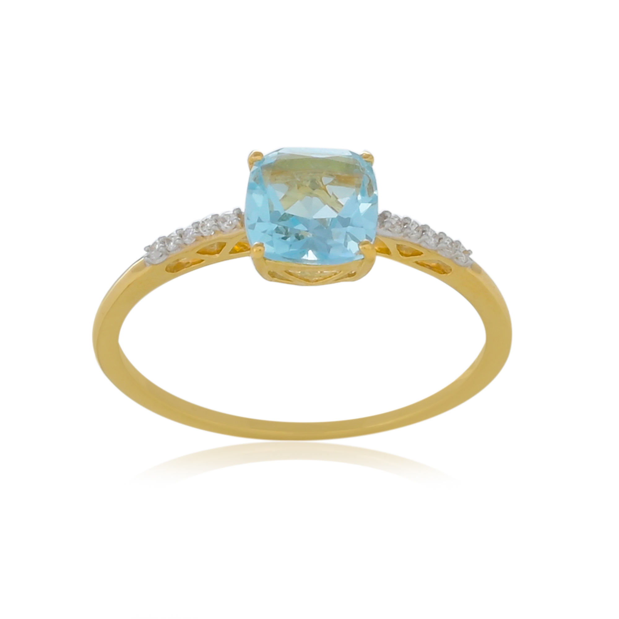 Bague en or 9 carats, Topaze Bleue et Diamants BeauReal