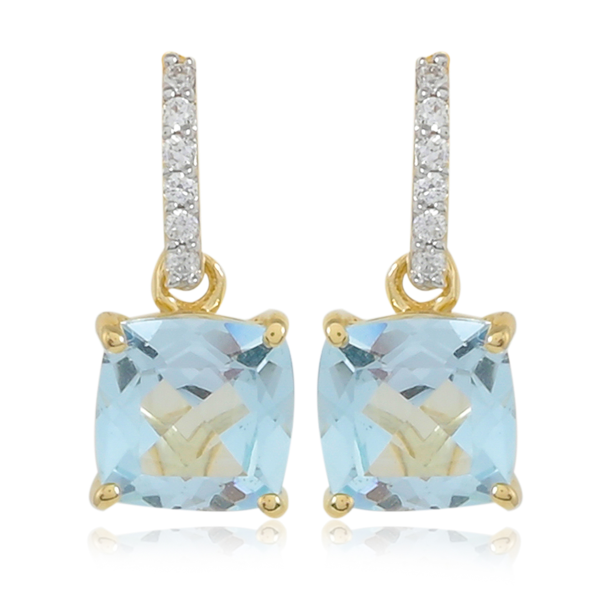 Gold earrings 9 carats, Blue Topaz and Diamonds BeauReal